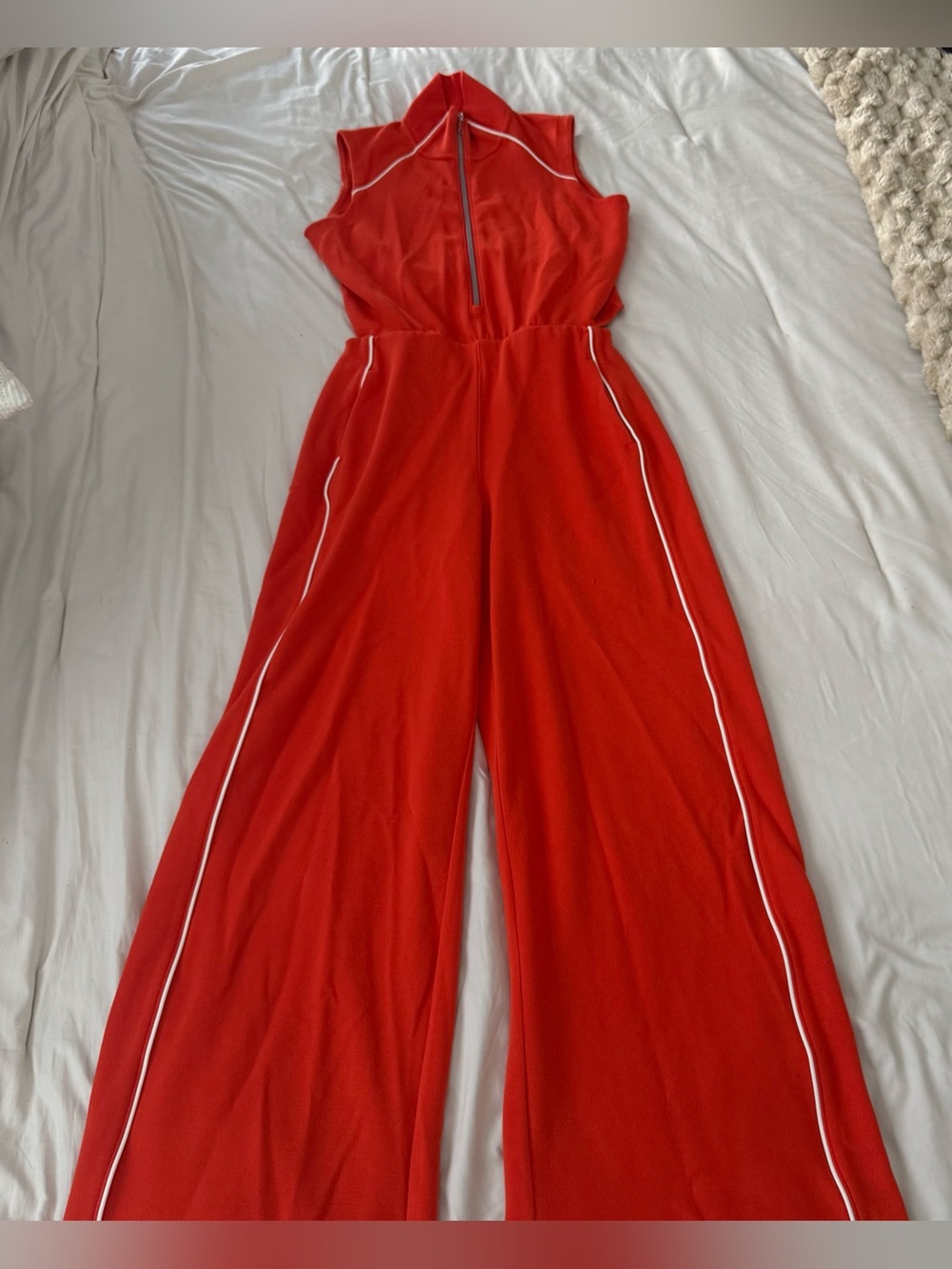 SPANX Red Sleeveless Wide-Leg Jumpsuit with Contrast Piping size M